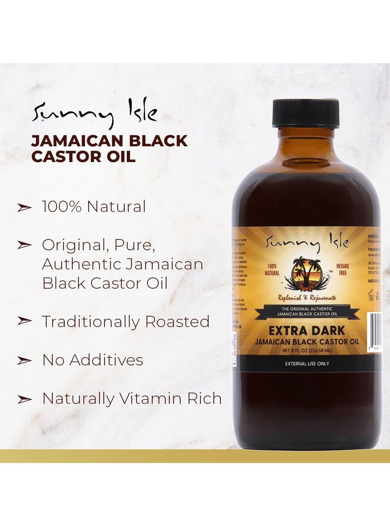 Sunny Isle Extra Dark Jamaican Black Castor Oil, 8 fl. oz. | 100% Natural High Potency Treatment for Hair, Scalp