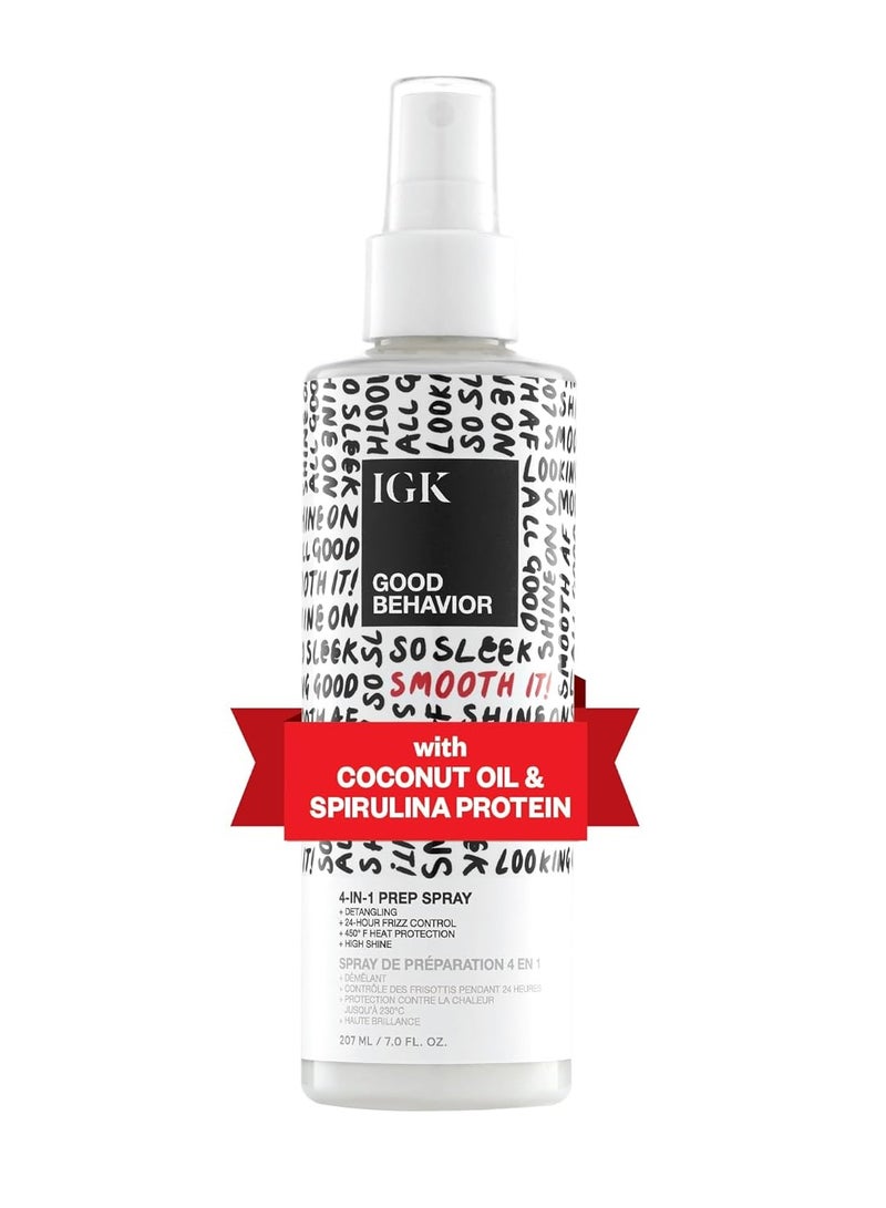 IGK GOOD BEHAVIOR 4-in-1 Prep Spray | Leave In + Detangle + Heat Protectant | Vegan + Cruelty Free |