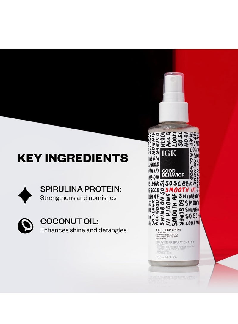 IGK GOOD BEHAVIOR 4-in-1 Prep Spray | Leave In + Detangle + Heat Protectant | Vegan + Cruelty Free |