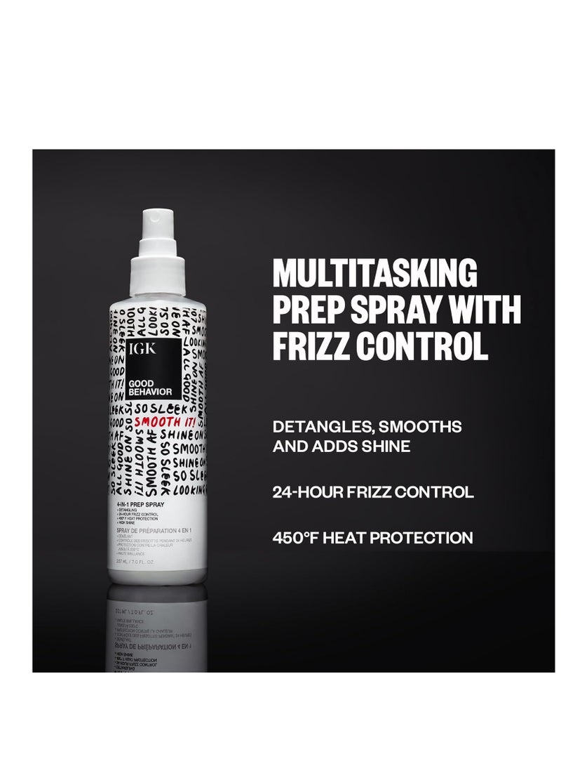 IGK GOOD BEHAVIOR 4-in-1 Prep Spray | Leave In + Detangle + Heat Protectant | Vegan + Cruelty Free |