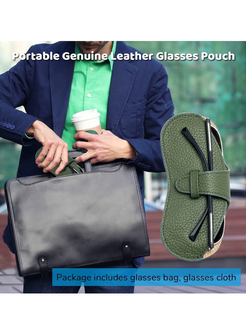 Stylish Portable Genuine Leather Eyeglass Case - Slim Pouch for Sunglasses & Reading Glasses, Perfect for Travel