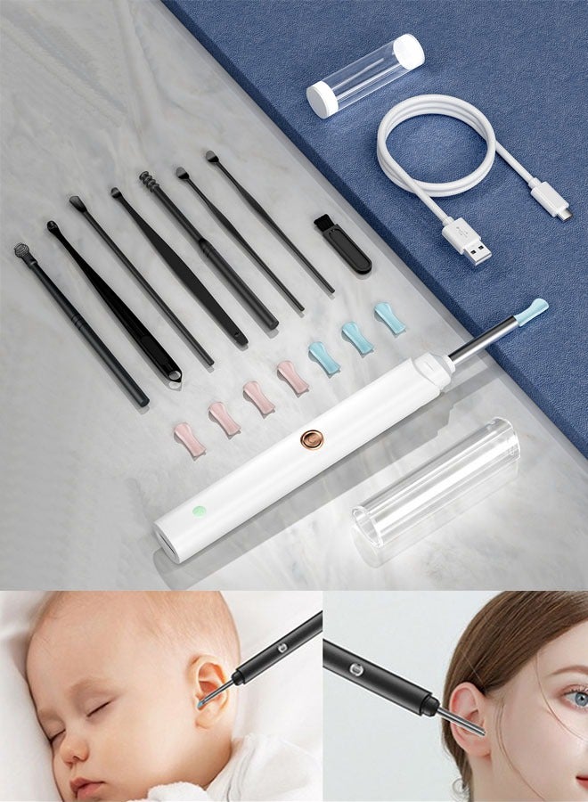 Smart Visual Ear Pick Spoon with Wireless Camera and LED Light - Luminous Ear Cleaning Tool with 8-Piece Cleaning Set and Mobile App Control for Baby and Personal Care