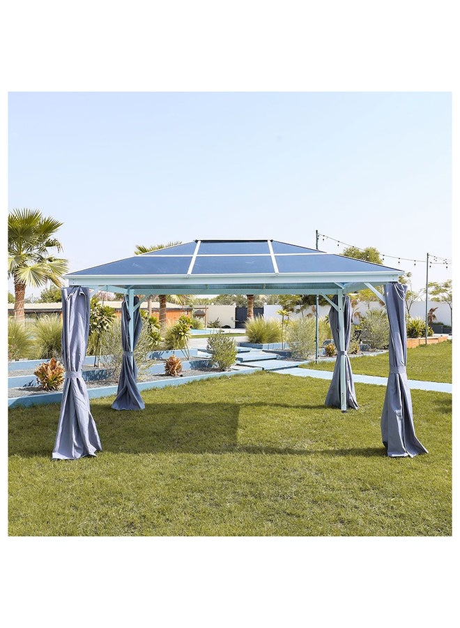 Veora Gazebo Steel Frame With Polycarbonate Roof Rectangle Shape With Curtain Water And UV Resistant Garden Patio Canopy Modern Outdoor Furniture 3x4m White