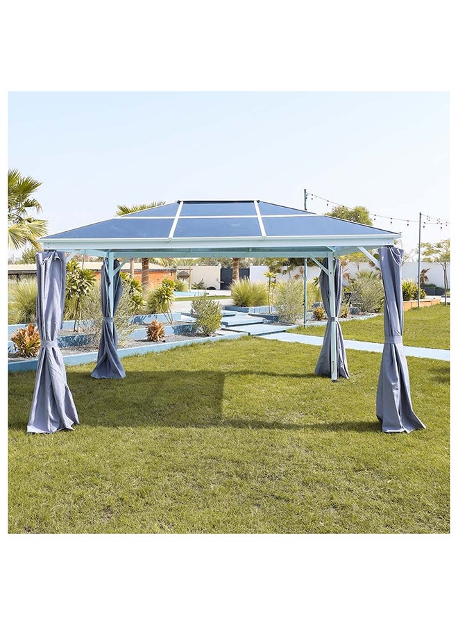 Veora Gazebo Steel Frame With Polycarbonate Roof Rectangle Shape With Curtain Water And UV Resistant Garden Patio Canopy Modern Outdoor Furniture 3x4m White