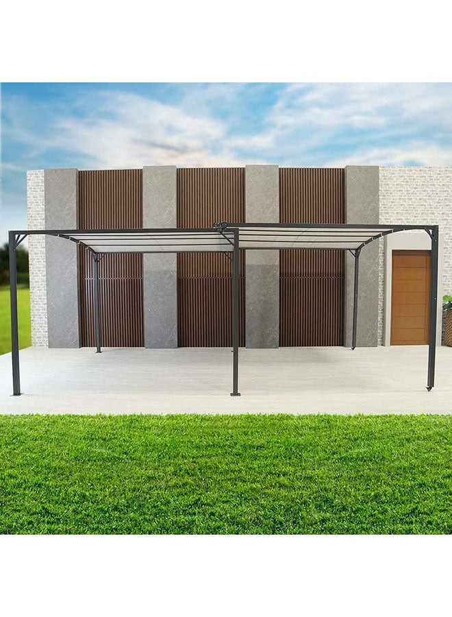 Metal Gazebo Steel Frame With Polyester Roof Rectangle Shape Without Curtain Water And UV Resistant Garden Patio Canopy Modern Outdoor Furniture 5.4x3m Grey