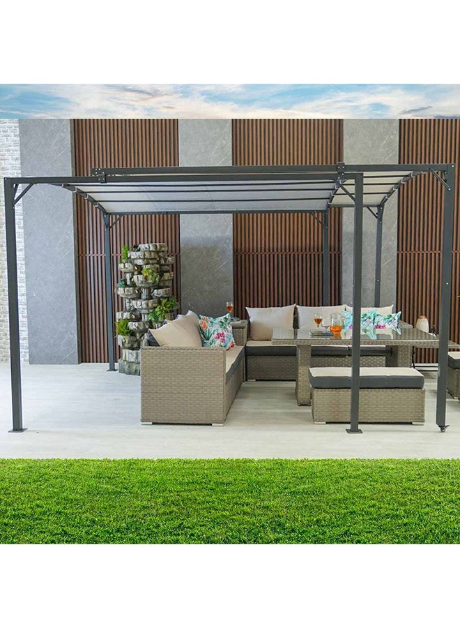 Metal Gazebo Steel Frame With Polyester Roof Rectangle Shape Without Curtain Water And UV Resistant Garden Patio Canopy Modern Outdoor Furniture 5.4x3m Grey