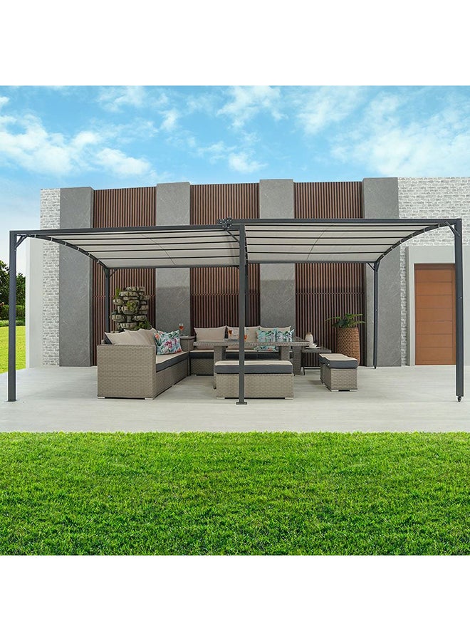 Metal Gazebo Steel Frame With Polyester Roof Rectangle Shape Without Curtain Water And UV Resistant Garden Patio Canopy Modern Outdoor Furniture 5.4x3m Grey