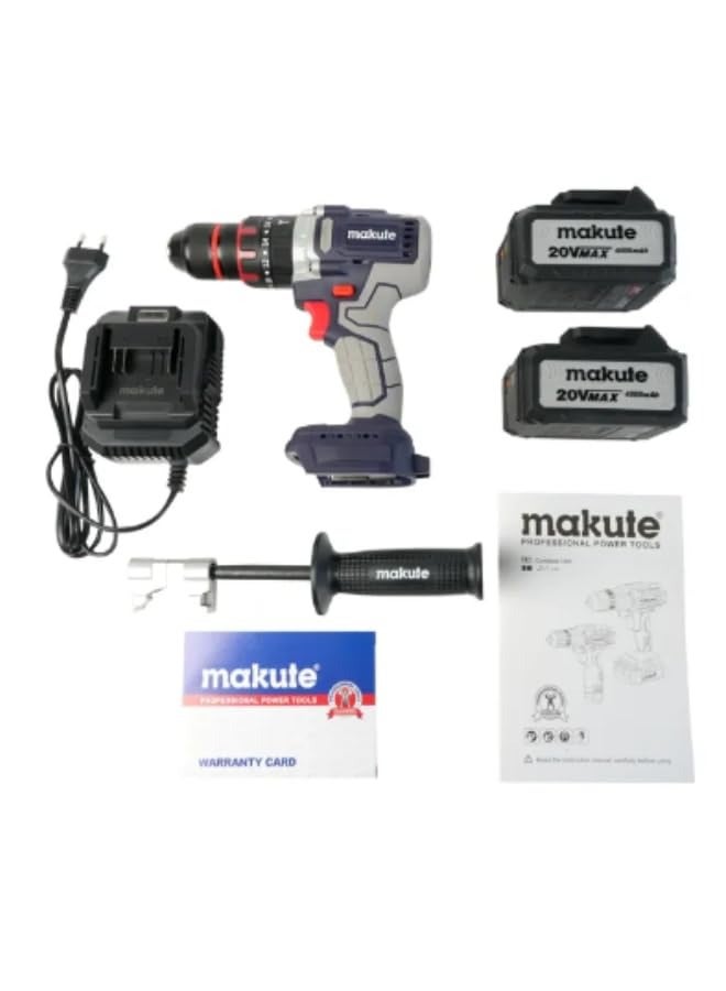 13mm Cordless Impact Drill with Brushless Motor, 20V, 70N.m Max Torque, 0-500/0-2000r/min, Includes 2*4.0Ah Batteries & Quick Charger, CID-121-13-2BL