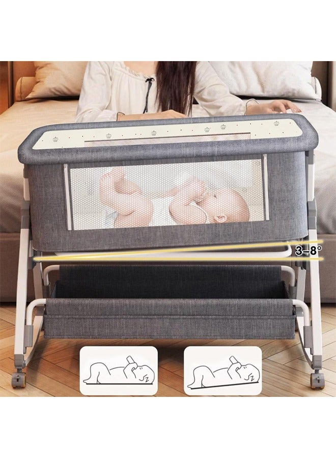 Portable and Foldable Baby Bed with Adjustable Height - High Carbon Steel Baby Cradle Bed with Mosquito Net and Anti Spill Milk Design