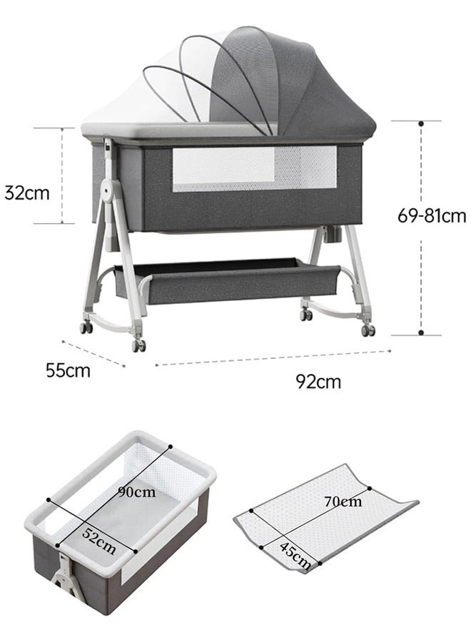 Portable and Foldable Baby Bed with Adjustable Height - High Carbon Steel Baby Cradle Bed with Mosquito Net and Anti Spill Milk Design