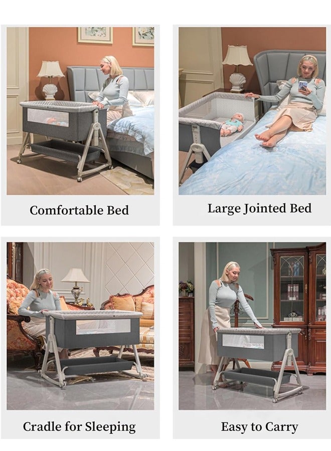 Portable and Foldable Baby Bed with Adjustable Height - High Carbon Steel Baby Cradle Bed with Mosquito Net and Anti Spill Milk Design