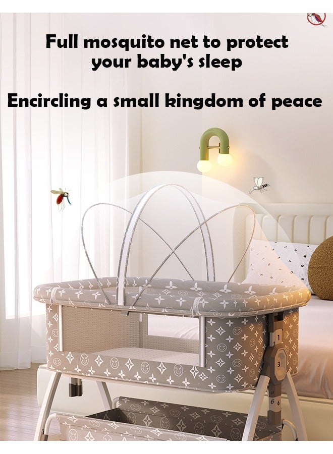 Portable and Foldable Baby Bed with Adjustable Height - High Carbon Steel Baby Cradle Bed with Mosquito Net and Anti Spill Milk Design