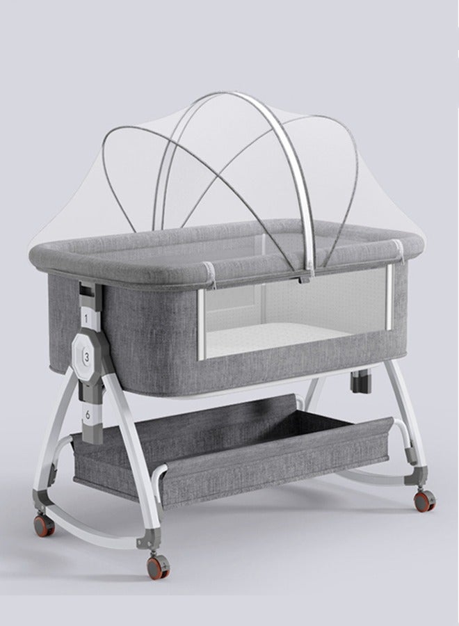 Portable and Foldable Baby Bed with Adjustable Height - High Carbon Steel Baby Cradle Bed with Mosquito Net and Anti Spill Milk Design