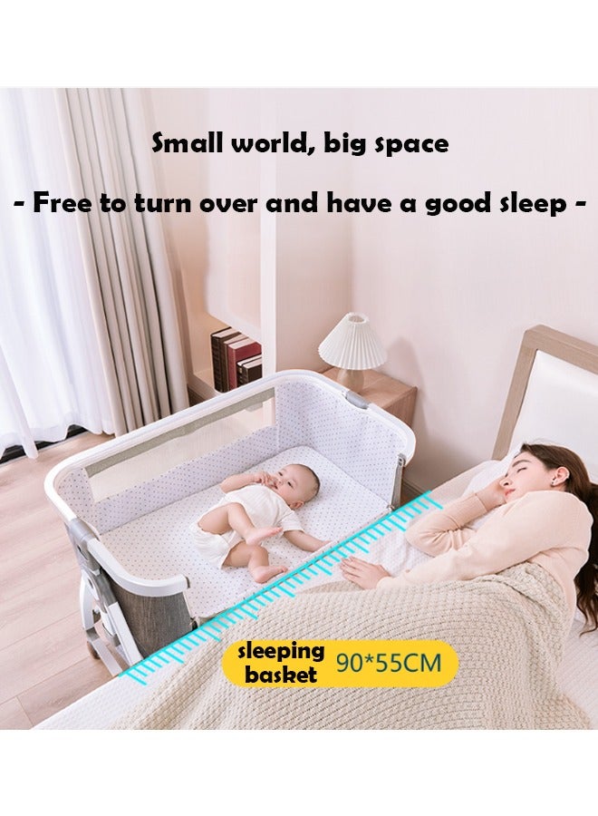 Portable and Foldable Baby Bed with Adjustable Height - High Carbon Steel Baby Cradle Bed with Mosquito Net and Anti Spill Milk Design