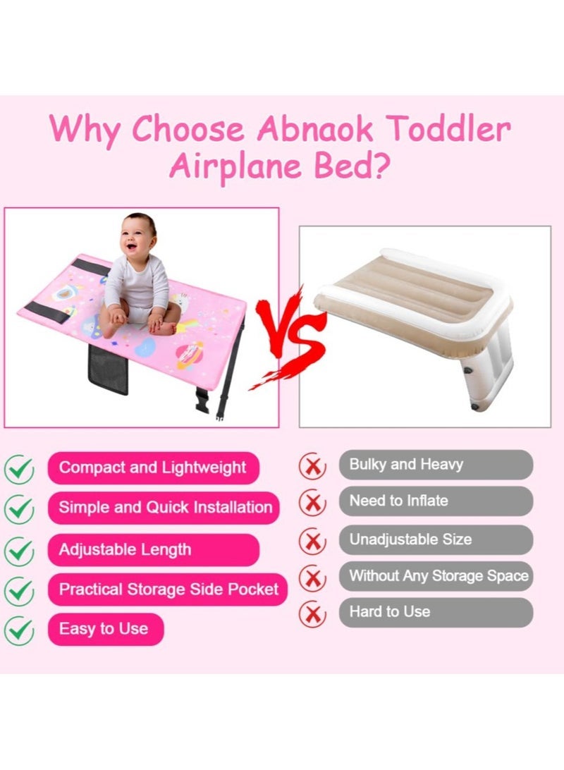 Toddler Airplane Bed, Kids Airplane Seat Extender Travel Bed, Airplane Seat Extender for Kids, Kids Airplane Travel Essentials, Baby Portable Plane Bed Foot Rest for Flights (Pink)