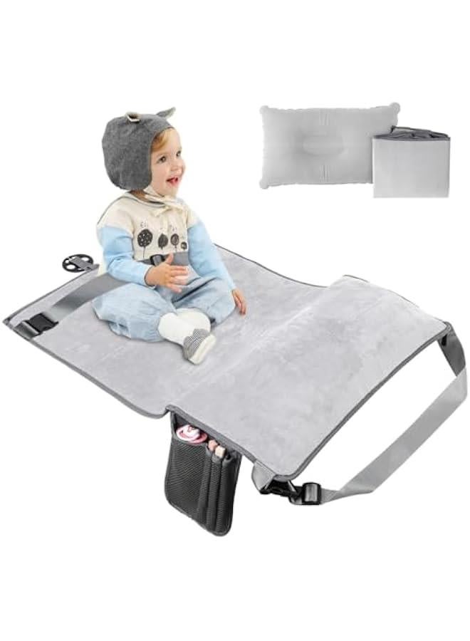 Toddler Airplane Travel Bed, Kids Airplane Seat Extender Travel Seat Inflatable Airplane Foot Rest Portable Airplane Travel Bed (Grey)