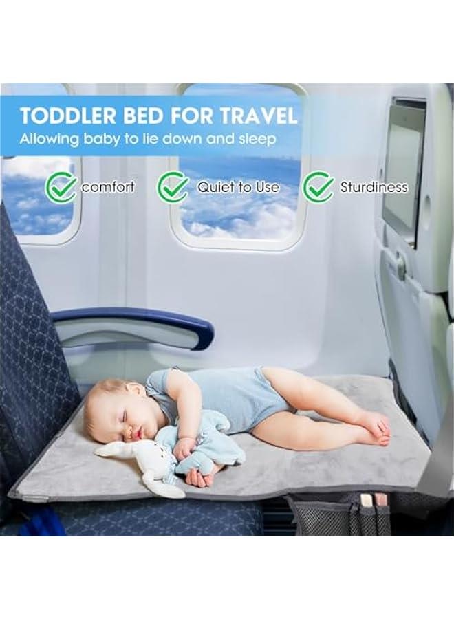 Toddler Airplane Travel Bed, Kids Airplane Seat Extender Travel Seat Inflatable Airplane Foot Rest Portable Airplane Travel Bed (Grey)