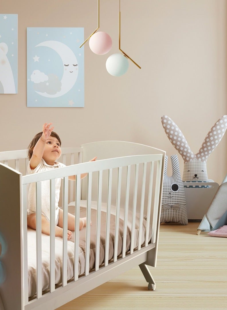 White Crib - Teddy Grey -  Two Position Mattress Base Heights, From 0 To 36 Months, Drawer, Four Castors, Two Of Which Have A Safety Brake, Playard, Baby Bed, Playpen, High Quality Made In Italy