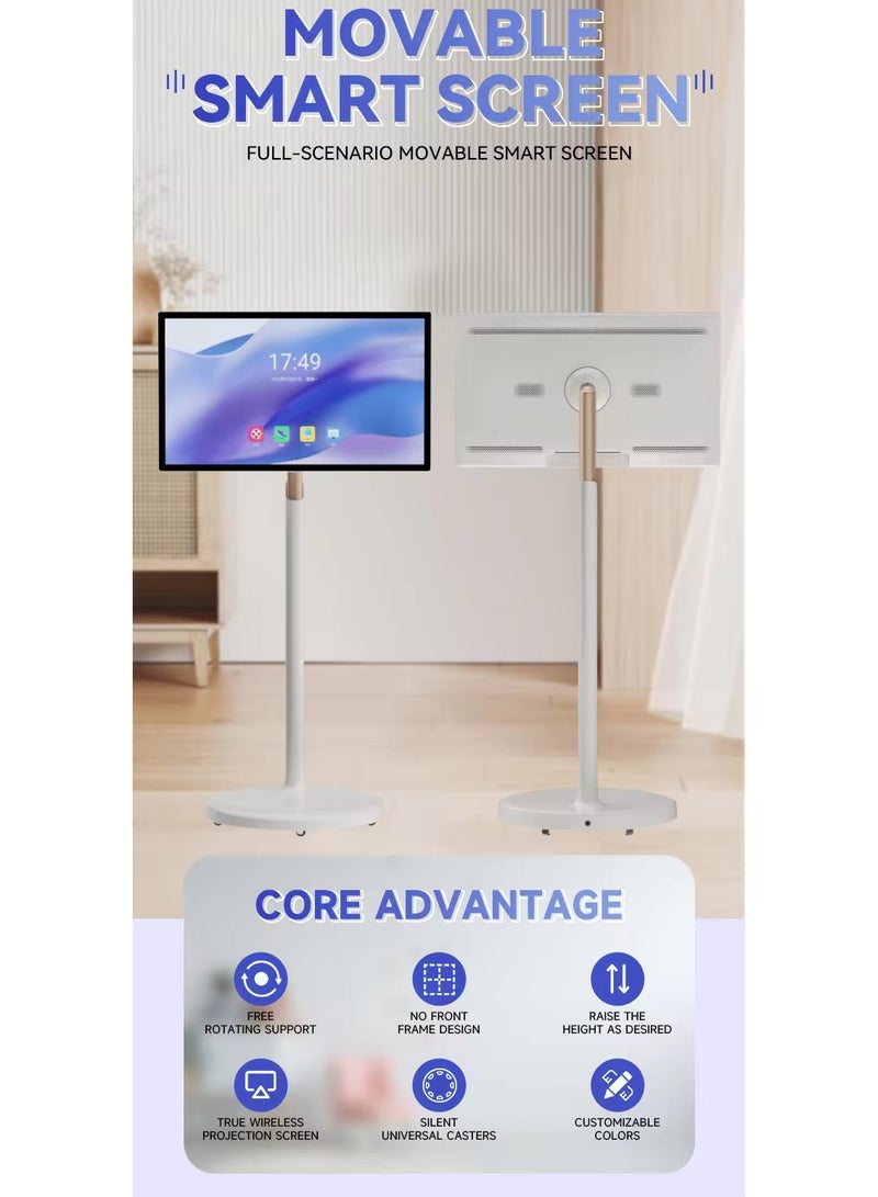 Portable 21-Inch UHD 4K Touch Screen Monitor with Floor Stand ,Built-in Battery , Mobile Stand with Lifter & Rotation ,Full Movement Display with Play Store , for Home, Office, and Presentations