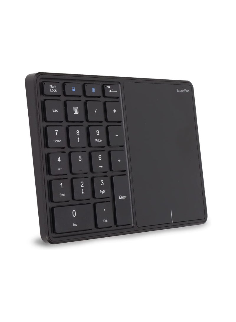 2.4G Wireless Numeric Keypad with Touchpad, 22 Keys Portable Bluetooth Number Pad, Financial Accounting USB C Rechargeable Number KeyboardBlack