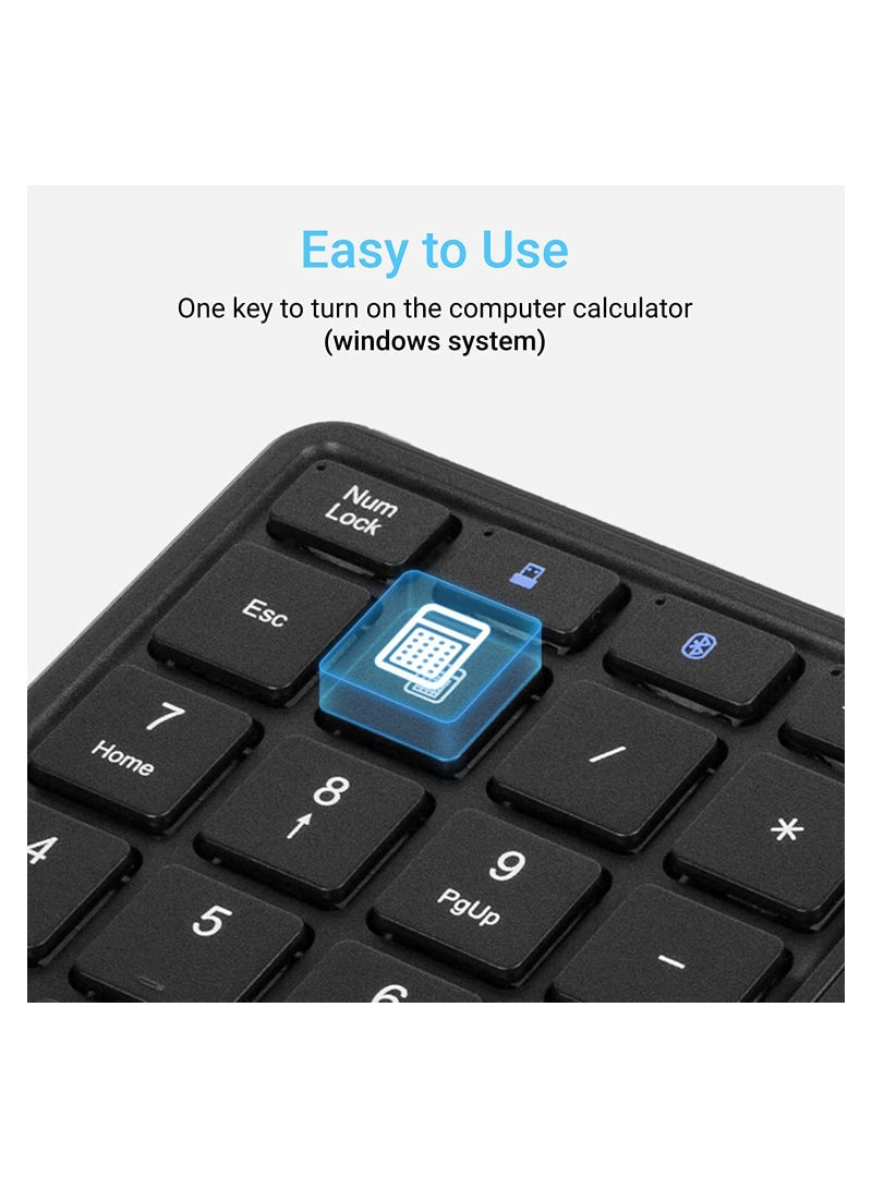 2.4G Wireless Numeric Keypad with Touchpad, 22 Keys Portable Bluetooth Number Pad, Financial Accounting USB C Rechargeable Number KeyboardBlack