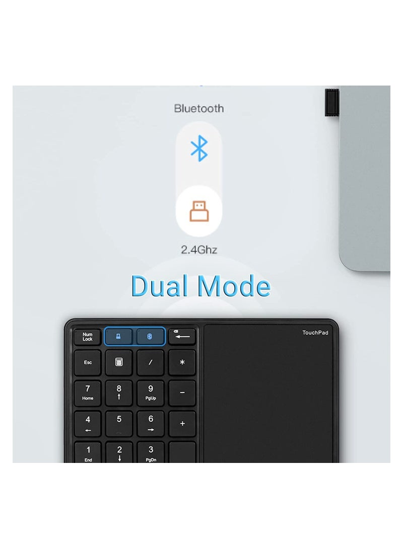 2.4G Wireless Numeric Keypad with Touchpad, 22 Keys Portable Bluetooth Number Pad, Financial Accounting USB C Rechargeable Number KeyboardBlack