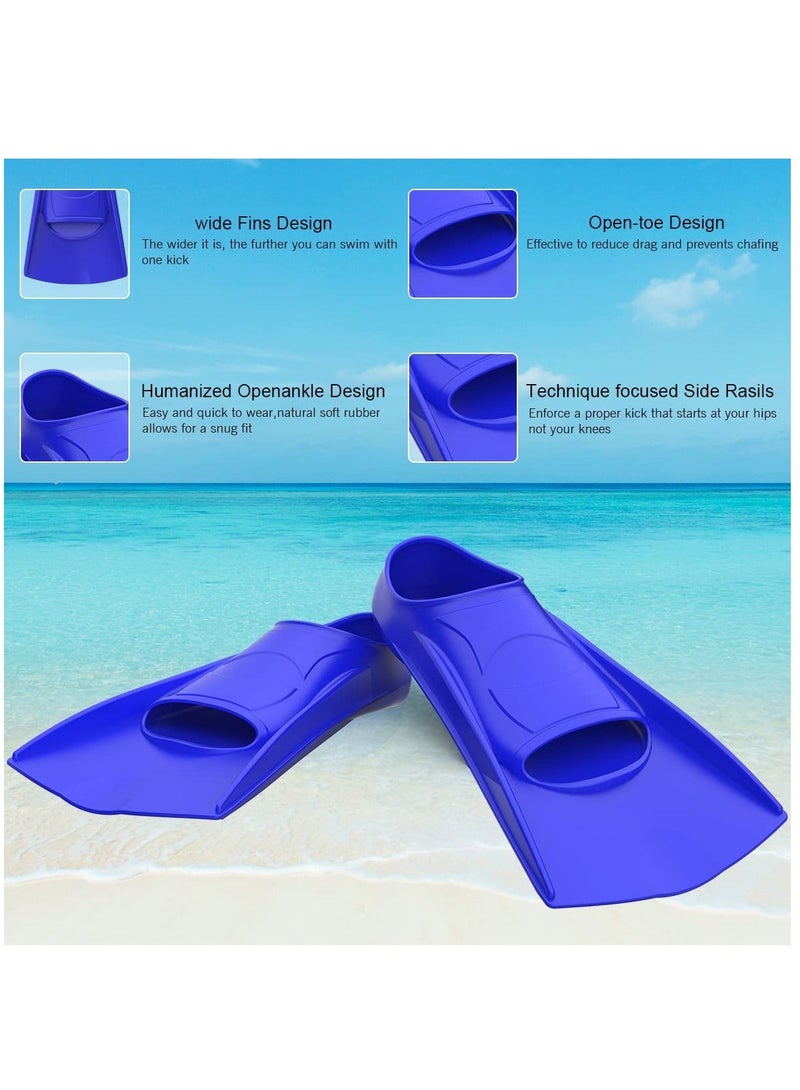 Swimming Fins, 8.27*3.35 inches Silicone Short Fins Adult Kids Professional Lightweight Diving Training Flippers for Snorkeling, and Blue