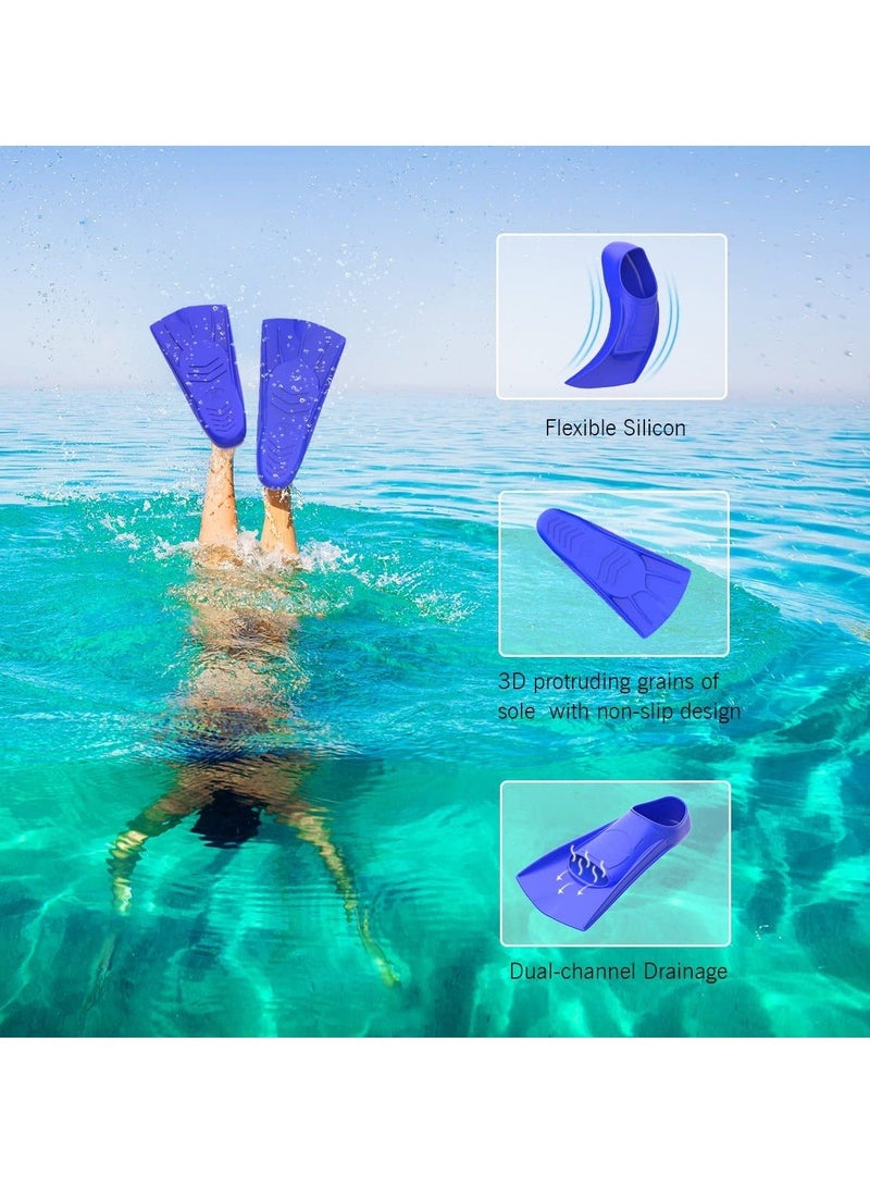 Swimming Fins, 8.27*3.35 inches Silicone Short Fins Adult Kids Professional Lightweight Diving Training Flippers for Snorkeling, and Blue