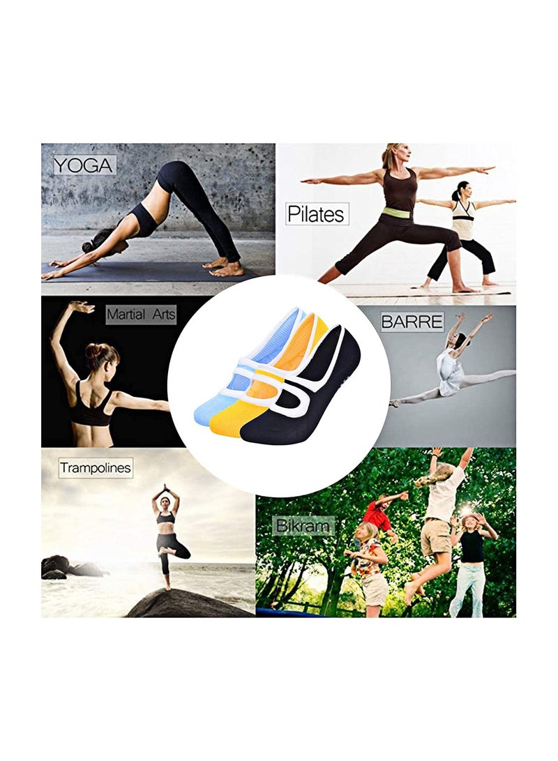 3 Pairs Yoga Socks Anti Slip Breathable Backless Women Pilates Socks Sports Socks for Ballet, Dance, Gym Fitness