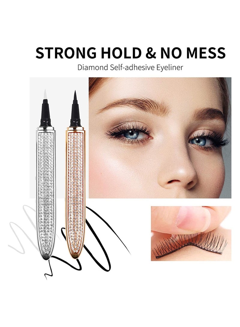 2PCS Eyelash Glue Pen, Lash Glue Pen Upgraded Self adhesive Eyeliner Pencil, No Glue No Magnetic Liquid Eyeliner Pen, Eye Liner for Eye Makeup and Wear Normal False Eyelashes, BlackClear