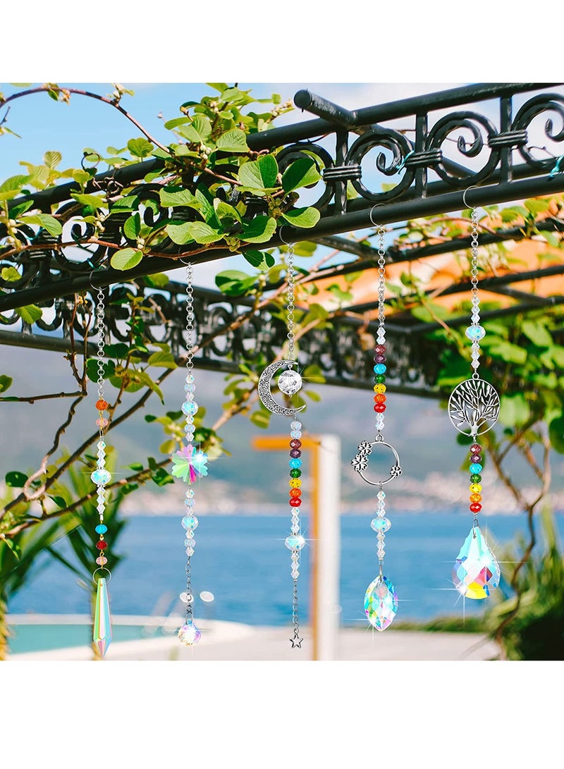 7 Pieces Sun Catcher Crystals Colorful Hanging Prism Suncatcher Window Ornament Beads Chain Sphere Chandelier Pendants for Home Wedding Gifts Decoration Fresh