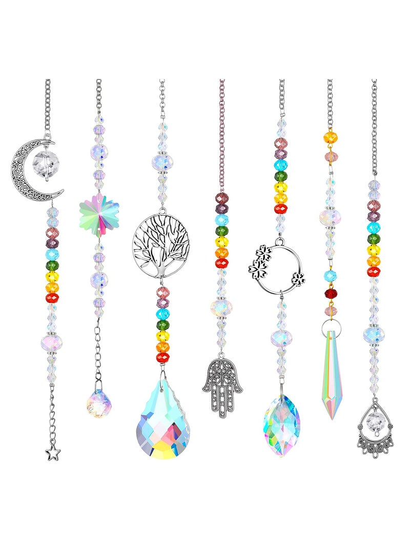 7 Pieces Sun Catcher Crystals Colorful Hanging Prism Suncatcher Window Ornament Beads Chain Sphere Chandelier Pendants for Home Wedding Gifts Decoration Fresh