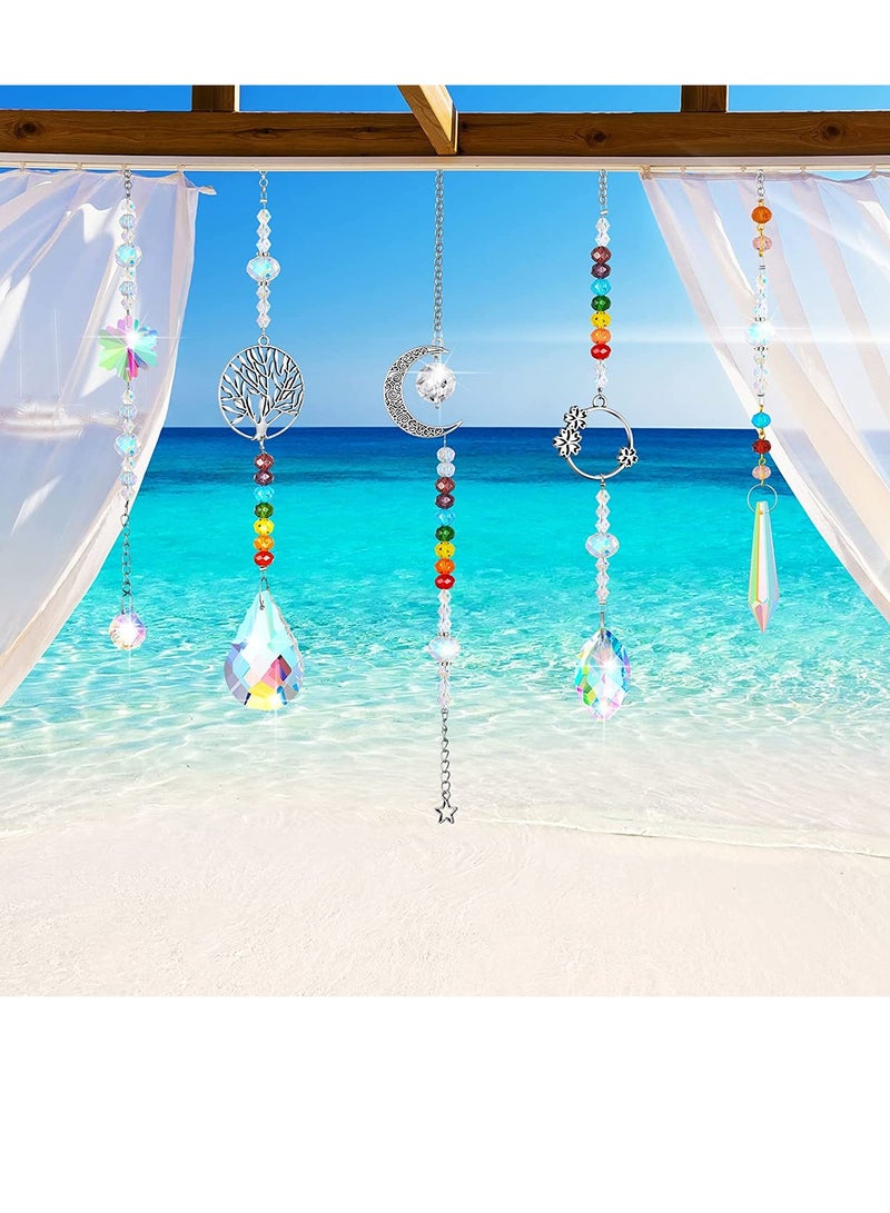 7 Pieces Sun Catcher Crystals Colorful Hanging Prism Suncatcher Window Ornament Beads Chain Sphere Chandelier Pendants for Home Wedding Gifts Decoration Fresh