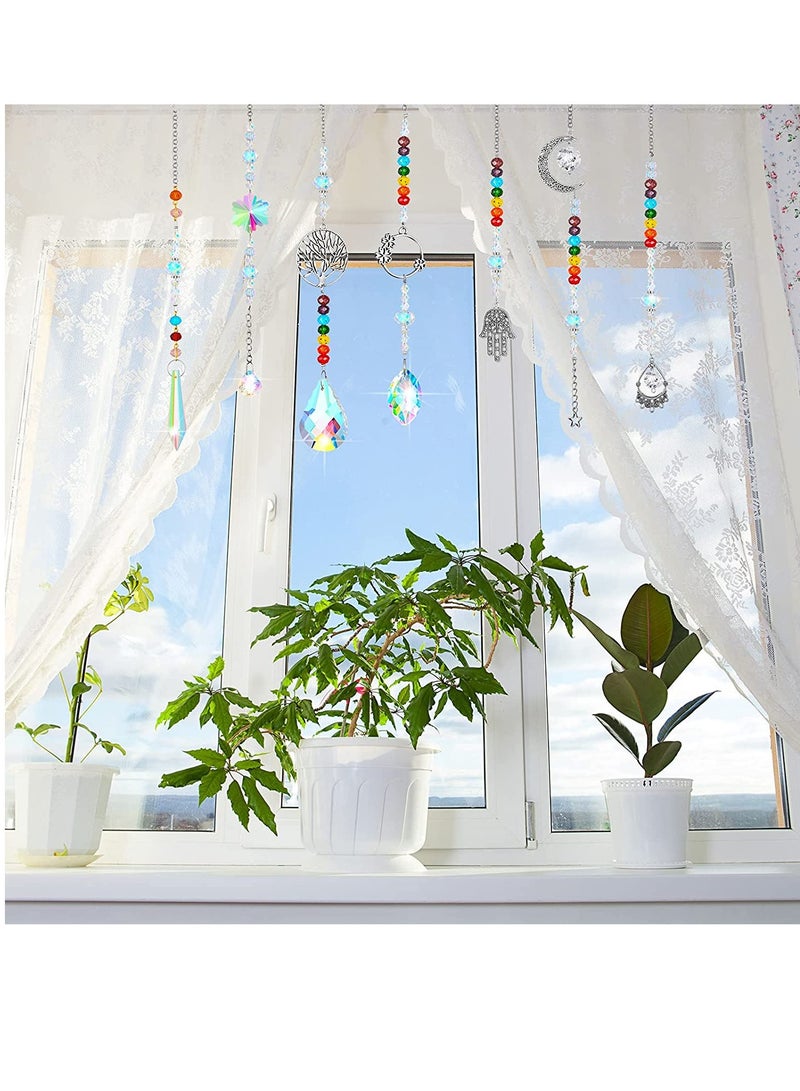 7 Pieces Sun Catcher Crystals Colorful Hanging Prism Suncatcher Window Ornament Beads Chain Sphere Chandelier Pendants for Home Wedding Gifts Decoration Fresh