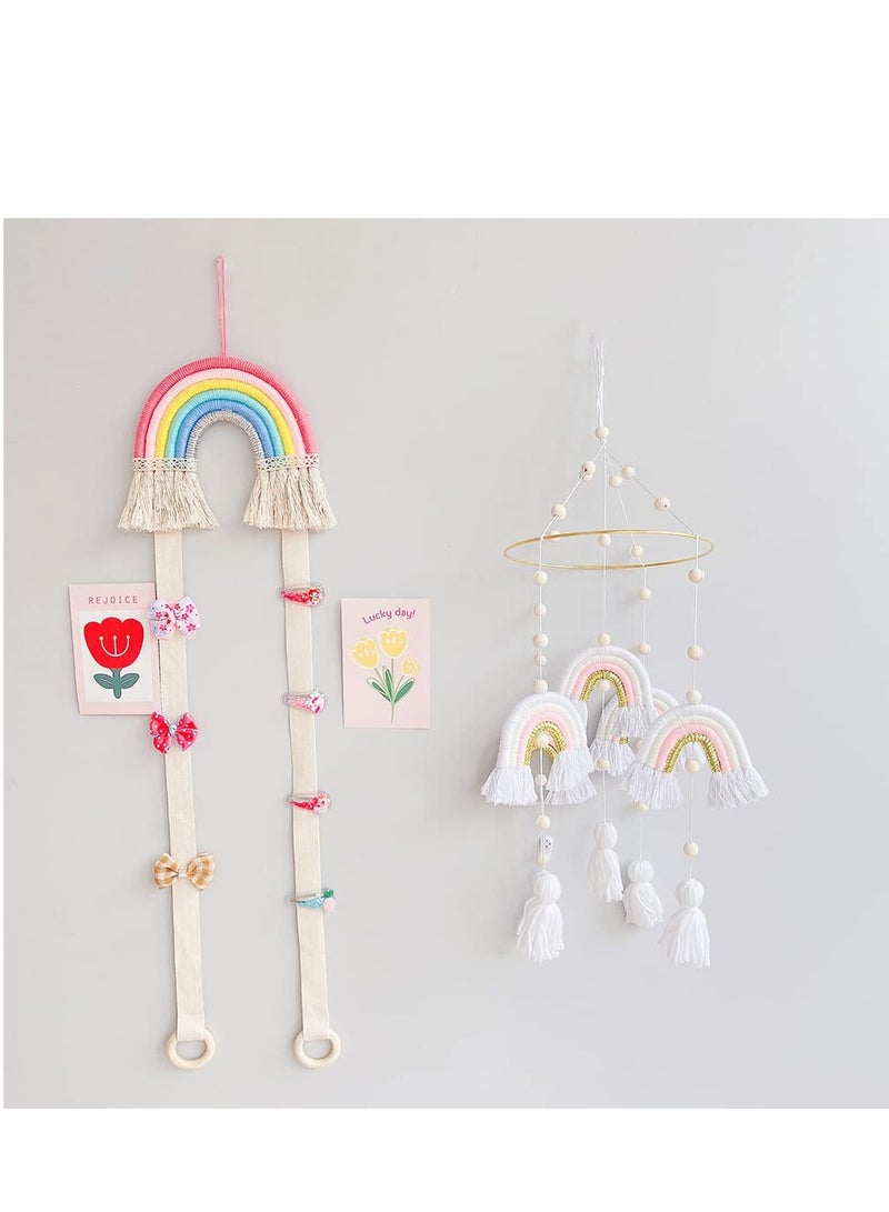 Baby Crib Mobile Wall Hanging Decor, Boho Rainbow Nursery Decor, Rainbow Baby Mobile Hanging Macrame for Bassinet Nursery Decor