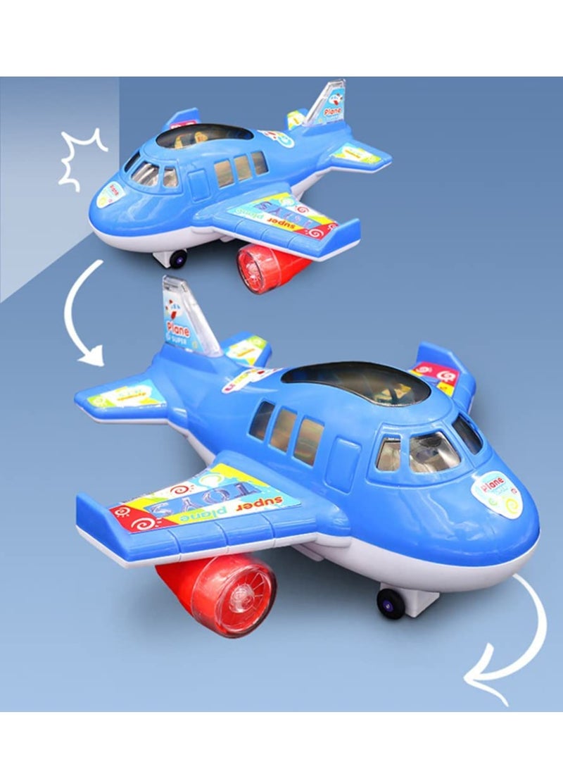 Electric Airplane Toy Air Transport Toy Action Model with Lights and Music for Kids Baby Birthday Gifts Without Battery Blue