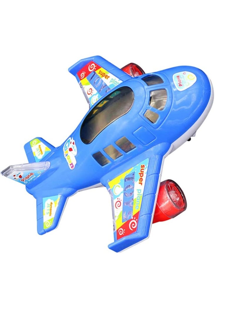 Electric Airplane Toy Air Transport Toy Action Model with Lights and Music for Kids Baby Birthday Gifts Without Battery Blue