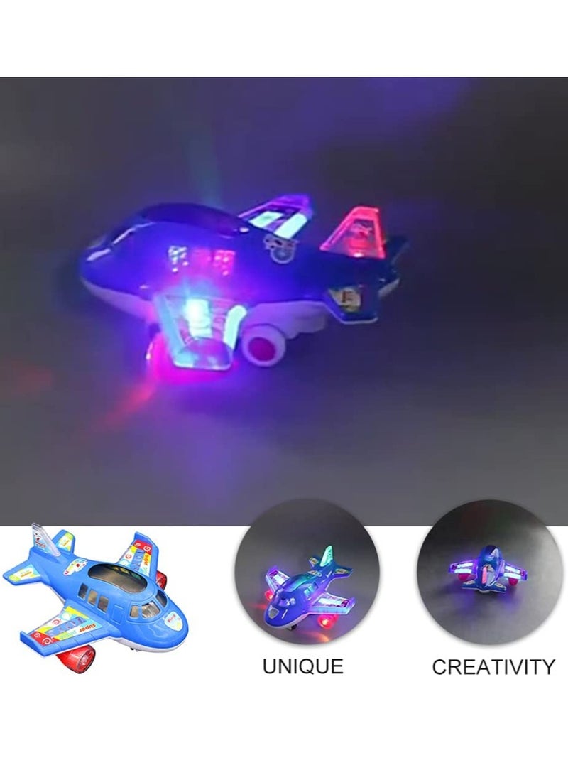 Electric Airplane Toy Air Transport Toy Action Model with Lights and Music for Kids Baby Birthday Gifts Without Battery Blue