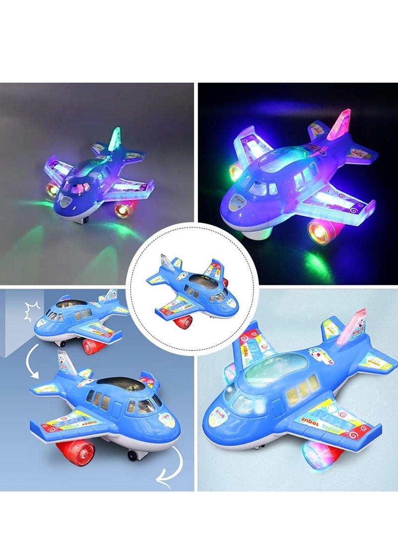 Electric Airplane Toy Air Transport Toy Action Model with Lights and Music for Kids Baby Birthday Gifts Without Battery Blue