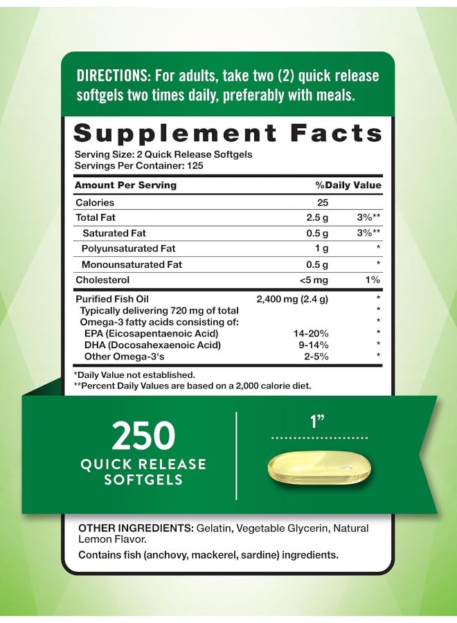 2400 Mg Omega-3 Fish Oil Softgels 250 Count