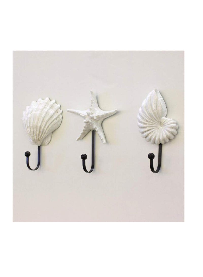 Coat Hooks Wall Mounted, KASTWAVE Beach Themed Wall Hooks Towel Hat Coat Hangers Sea Star Seashell Wall Decorations for Bathroom Bedroom or Kitchen (3pcs)