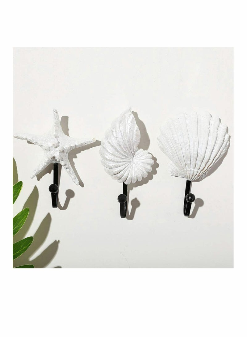 Coat Hooks Wall Mounted, KASTWAVE Beach Themed Wall Hooks Towel Hat Coat Hangers Sea Star Seashell Wall Decorations for Bathroom Bedroom or Kitchen (3pcs)