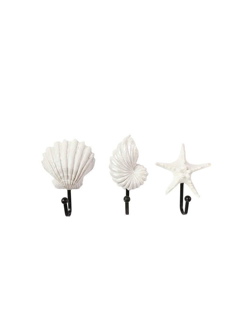 Coat Hooks Wall Mounted, KASTWAVE Beach Themed Wall Hooks Towel Hat Coat Hangers Sea Star Seashell Wall Decorations for Bathroom Bedroom or Kitchen (3pcs)