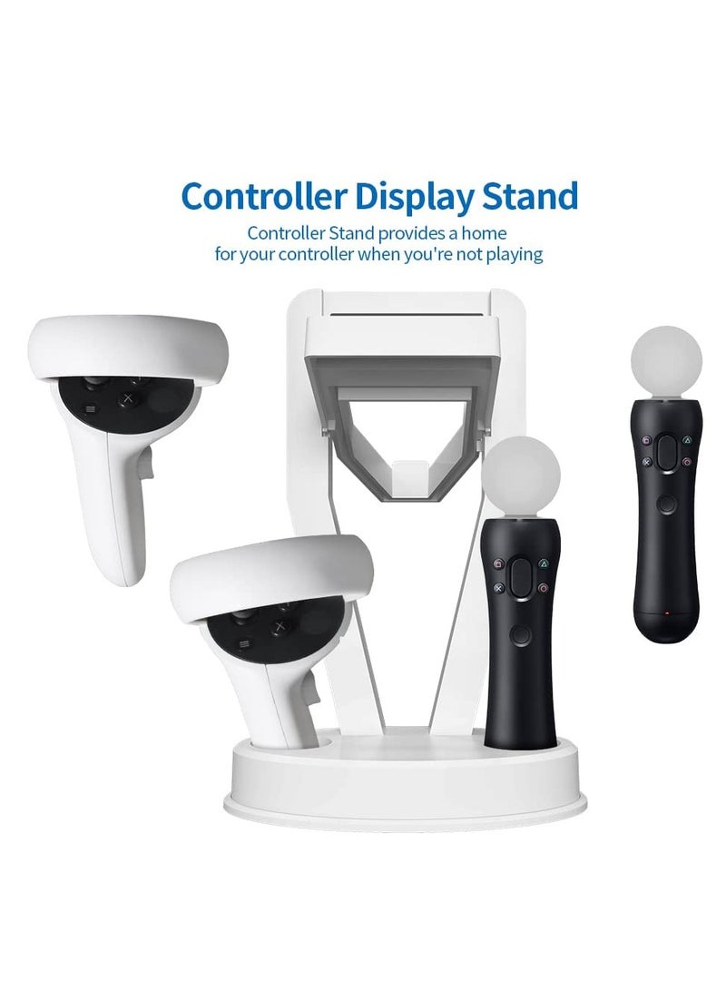 VR Stand, Organizer, and Display Stand for Oculus Quest 2/Quest/Meta/Rift/Rift S/PS VR Headset and Touch Controllers (White)
