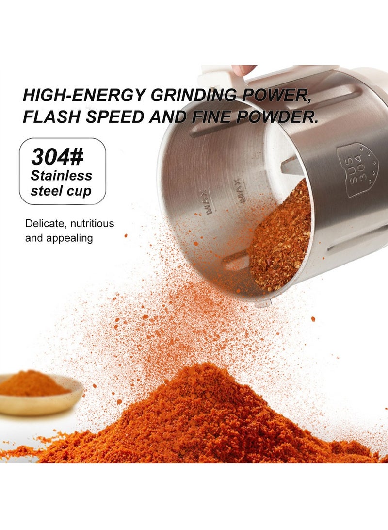 Electric Grinder, 800g Stainless Steel Coffee-Bean Grinder Stainless Steel, for Spices, Herbs, and Nuts Grinding and Coffee CR-0429 White