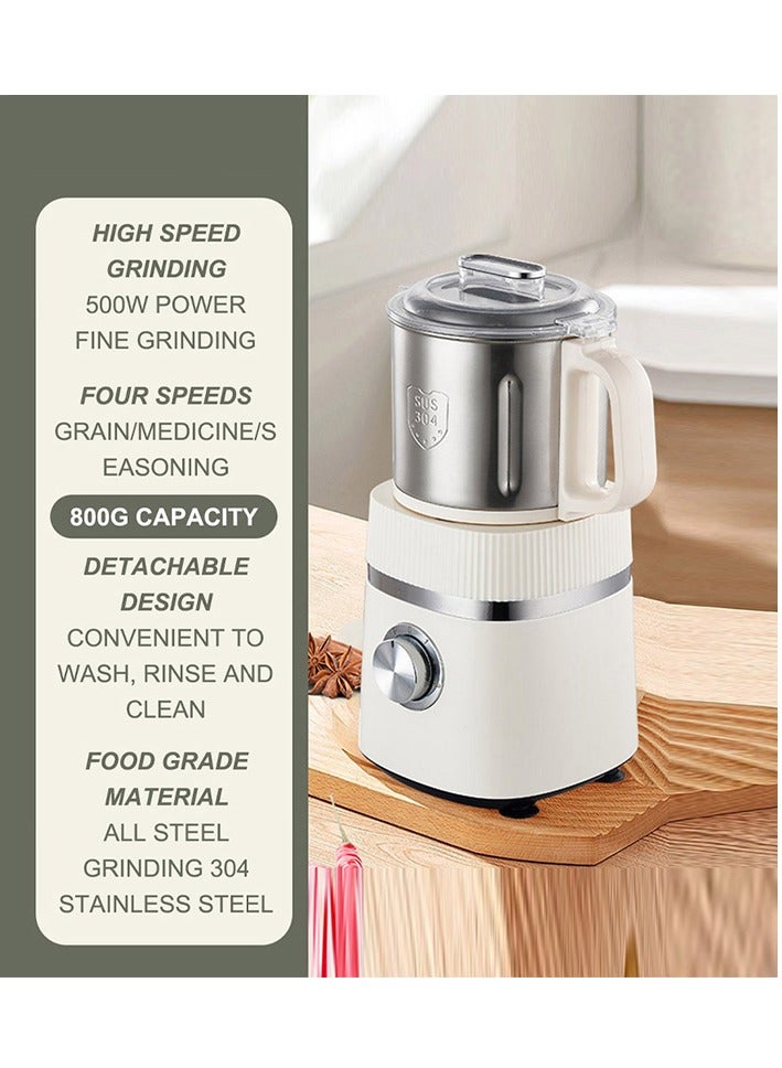 Electric Grinder, 800g Stainless Steel Coffee-Bean Grinder Stainless Steel, for Spices, Herbs, and Nuts Grinding and Coffee CR-0429 White