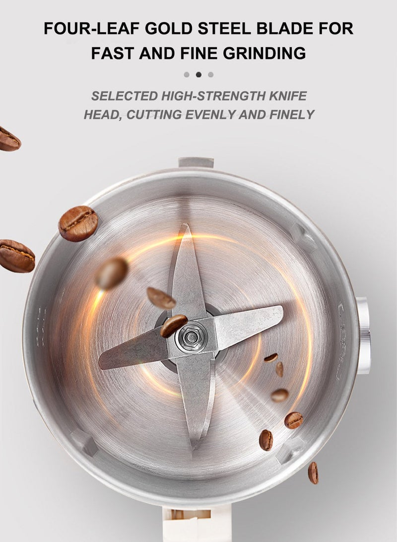 Electric Grinder, 800g Stainless Steel Coffee-Bean Grinder Stainless Steel, for Spices, Herbs, and Nuts Grinding and Coffee CR-0429 White