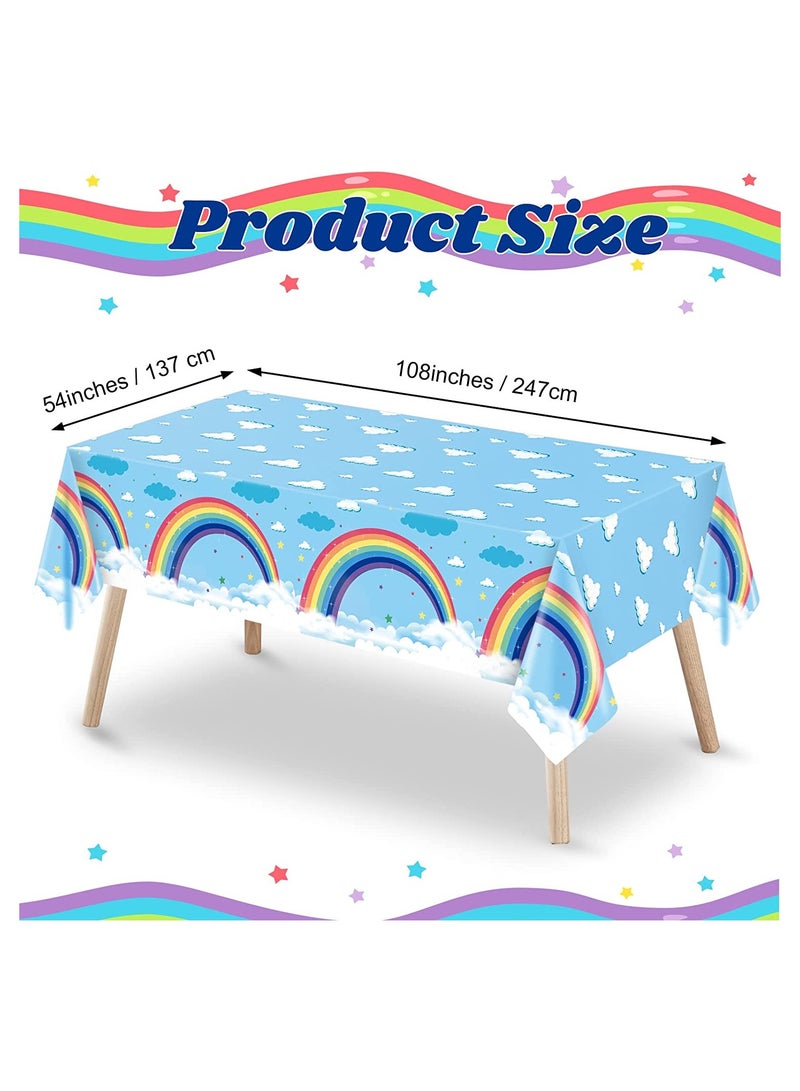 3 Pieces Rainbow Tablecloth Party Supplies Rainbow Clouds Tablecover Sky Plastic Disposable Table Cover for Birthday Baby Showers Rainbow Theme Fiesta Carnival Decorations, 54 x 108 Inches