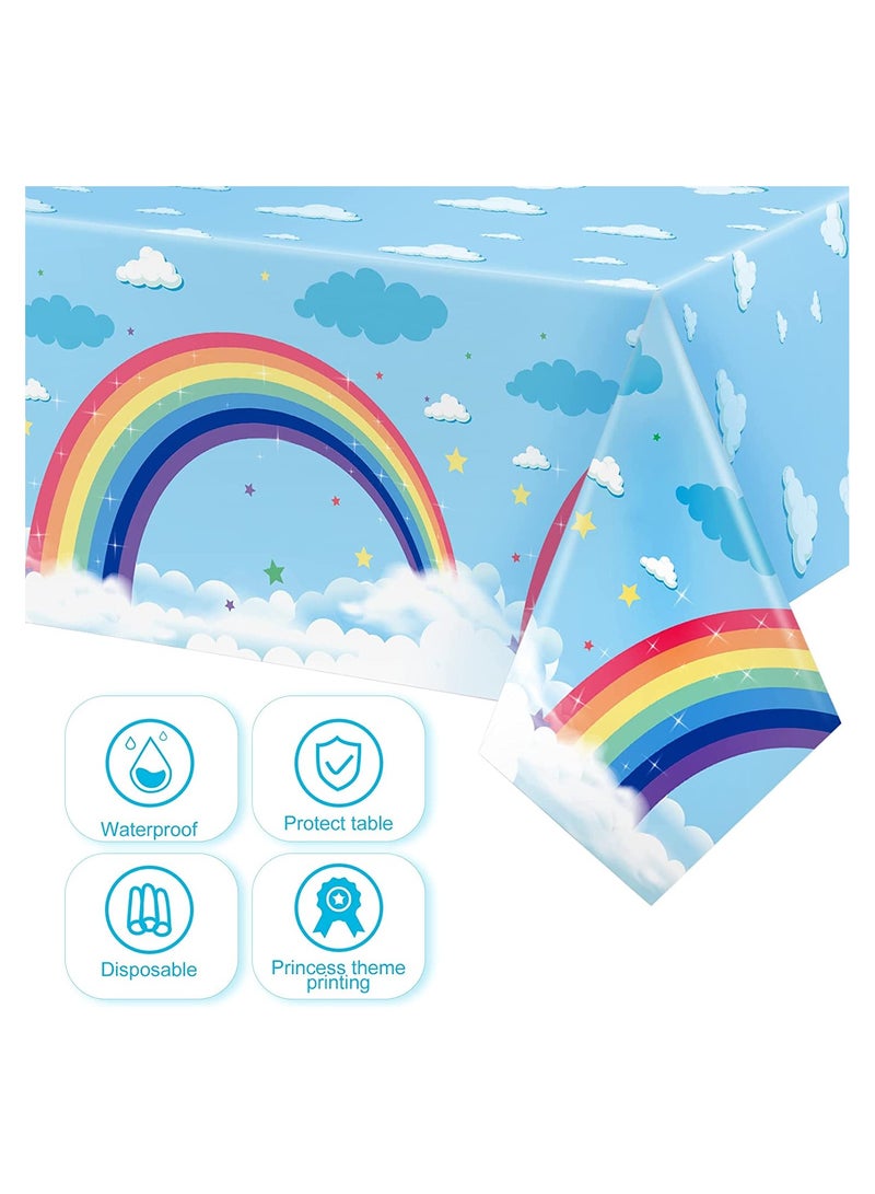 3 Pieces Rainbow Tablecloth Party Supplies Rainbow Clouds Tablecover Sky Plastic Disposable Table Cover for Birthday Baby Showers Rainbow Theme Fiesta Carnival Decorations, 54 x 108 Inches