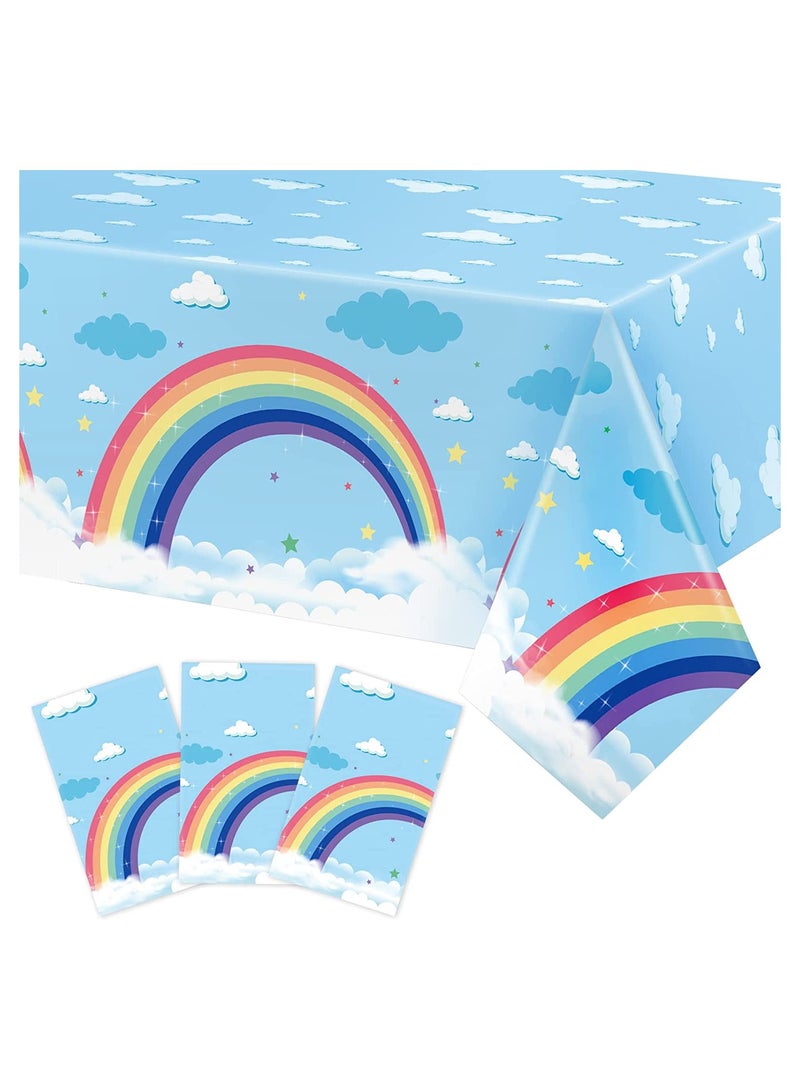 3 Pieces Rainbow Tablecloth Party Supplies Rainbow Clouds Tablecover Sky Plastic Disposable Table Cover for Birthday Baby Showers Rainbow Theme Fiesta Carnival Decorations, 54 x 108 Inches